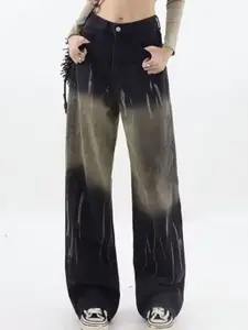 LULU & SKY Women Wide Leg Heavy Fade Jeans