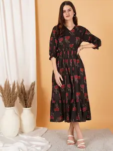 COTLAND FASHION Floral Print A-Line Midi Dress