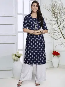 7Threads Women Geometric Floral Crepe Pathani Kurta