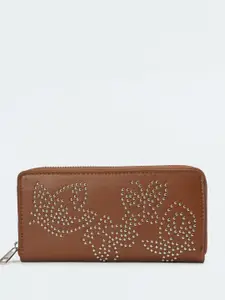 max Women Floral Textured PU Zip Around Wallet