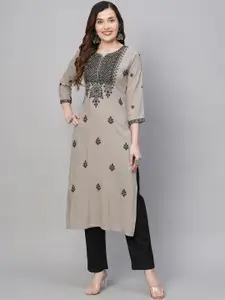 RATAN Women Geometric Embroidered Thread Work Floral Kurta