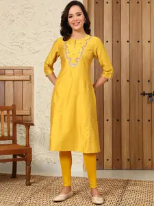 W Women Flared Sleeves Mirror Work Kurta
