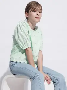 Vero Moda Girls Schiffli Round Neck  Top