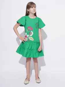 Vero Moda Floral Print Flutter Sleeve Drop-Waist Dress