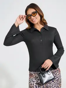 Styli Women Polo Collar Indigo Pockets Slim Fit T-shirt