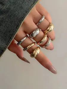Jewels Galaxy Set Of 8 Gold & Silver-Plated Finger Ring