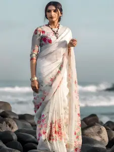 Anouk Floral Linen Blend Saree