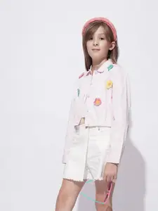 Vero Moda Girls Spread Collar Solid Cotton Relaxed Fit Casual Shirt