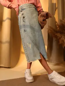 Campus Sutra Denim Straight Midi Skirts