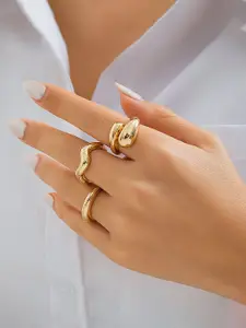 Jewels Galaxy Set Of 3 Gold Plated Midi Adjustable Finger Rings