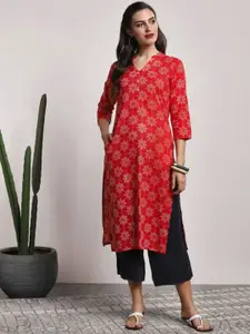 Sangria Floral Printed Straight Fit Kurta