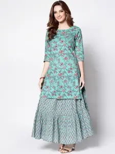 Sera Floral Printed Pure Cotton Flared Maxi Skirt