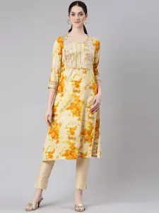 Neerus Women Printed Keyhole Neck Sequinned Kurta