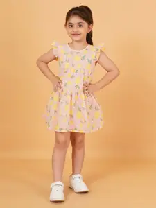 Creative Kids Floral Print Flutter Sleeve Fit & Flare Dress