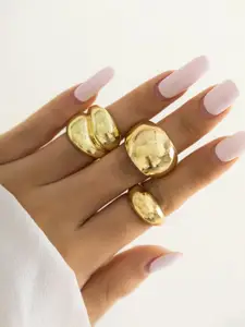 Jewels Galaxy Set Of 3 Gold Plated Midi Adjustable Finger Rings