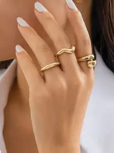 Jewels Galaxy Set Of 3 Gold Plated Midi Adjustable Finger Rings