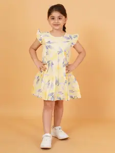 Creative Kids Floral Print Flutter Sleeve Fit & Flare Dress