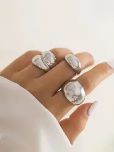 Jewels Galaxy Set Of 3 Silver Plated Midi Adjustable Finger Rings
