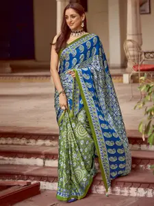 Saree mall modal Ajrak Block Poly Crepe Block Print SareesWith Blouse Piece