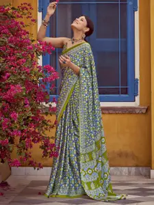 Saree mall Ethnic Motifs Poly Crepe Block Print Sarees