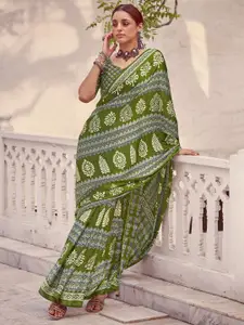 Saree mall modal Ajrak Block Poly Crepe Block Print SareesWith Blouse Piece