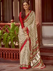 Saree mall Bagh Poly Crepe Block Print Sarees