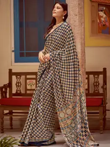 Saree mall Ethnic Motifs Poly Crepe Block Print Sarees