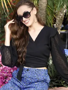 Sera Flared Sleeve Chiffon Wrap Crop Top