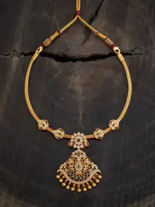 Kushal's Fashion Jewellery 92.5 Pure Silver Gold-Plated Artificial Stones Temple Necklace