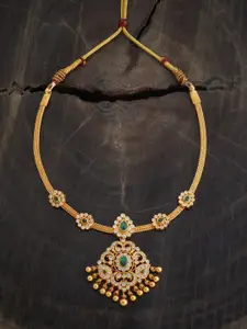 Kushal's Fashion Jewellery Embellished Bridal 92.5 Silver Gold-Plated Temple Necklace