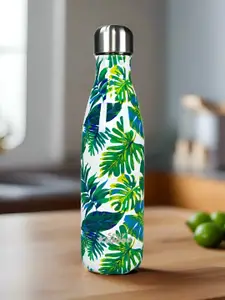 Smily Kiddos White & Green Tropical Printed Double Wall Vacuum Flask Water Bottle 500ml