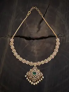Kushal's Fashion Jewellery Copper Gold-Plated Cubic Zirconia Studded Statement Necklace