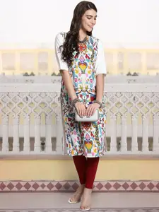 7Threads Women Ethnic Motifs Printed Sequinned Floral Crepe Kurta