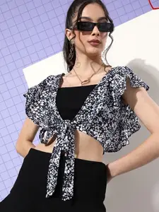 Sera Floral Print Flutter Sleeve Bohemian Crop Top