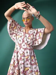 PURVAJA Floral Print Fit & Flare Dress