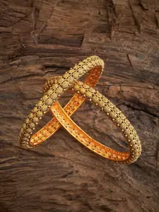 Kushal's Fashion Jewellery Set Of 2 Gold-Plated Antique Bangle