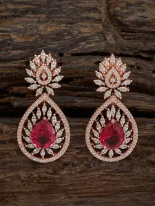 Kushal's Fashion Jewellery Rose Gold-Plated Cubic Zirconia Teardrop Shaped Drop Earrings