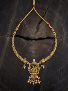 Kushal's Fashion Jewellery Embellished Bridal 92.5 Silver Gold-Plated Temple Necklace