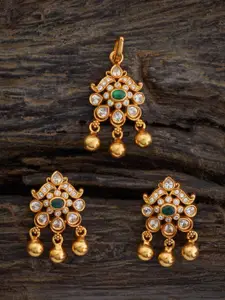 Kushal's Fashion Jewellery Embellished Bridal 92.5 Silver Gold-Plated Stone Pendant Set