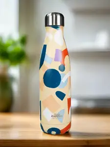 Smily Kiddos Yellow & White Stainless Steel Abstract Double Wall Vacuum Water Bottle 500ml