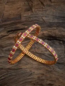 Kushal's Fashion Jewellery Embellished Bridal Set Of 2 92.5 Silver Ruby AD- Bangles
