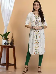 7Threads Women Floral Printed Flared Sleeves Thread Work Floral Crepe Kurta