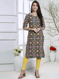 7Threads Women Geometric Embroidered Keyhole Neck Sequinned Floral Crepe Kurta