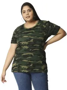 Wear Your Opinion Plus Size Camouflage Printed Round Neck Cotton T-shirt