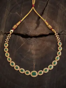 Kushal's Fashion Jewellery Embellished Bridal 92.5 Gold Plated Stones Studded Necklace