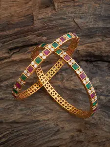 Kushal's Fashion Jewellery Embellished Bridal Set Of 2 92.5 Silver Gold-Plated Bangles