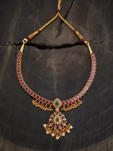 Kushal's Fashion Jewellery Embellished Bridal Artificial Stone Silver Temple Necklace