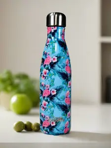 Smily Kiddos Blue & Pink Stainless Steel Floral Double Wall Vacuum Water Bottle 500ml