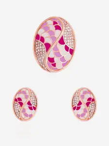 Kushal's Fashion Jewellery Rose Gold-Plated Cubic Zirconia Studded Pendant Set