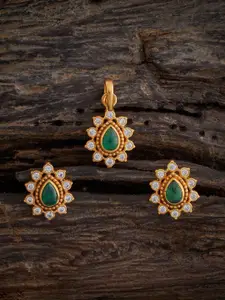 Kushal's Fashion Jewellery Embellished Bridal 92.5 Silver Ruby Temple Pendant Set